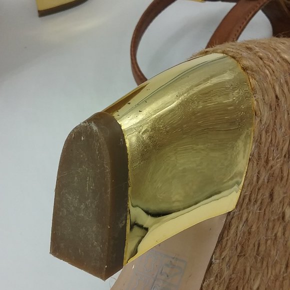 Miu Miu Leather/Raffia Gold Heel Sandals - Picture 12 of 13